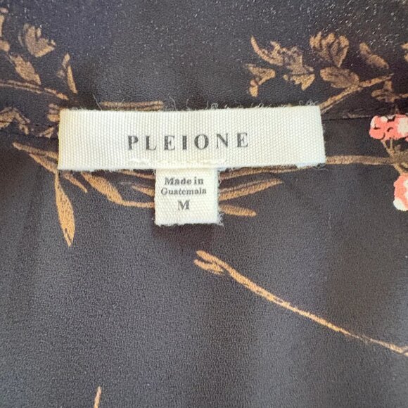Pleione Black Floral Blouse Long Sleeve Tie Neck Top Size M - Picture 4 of 4
